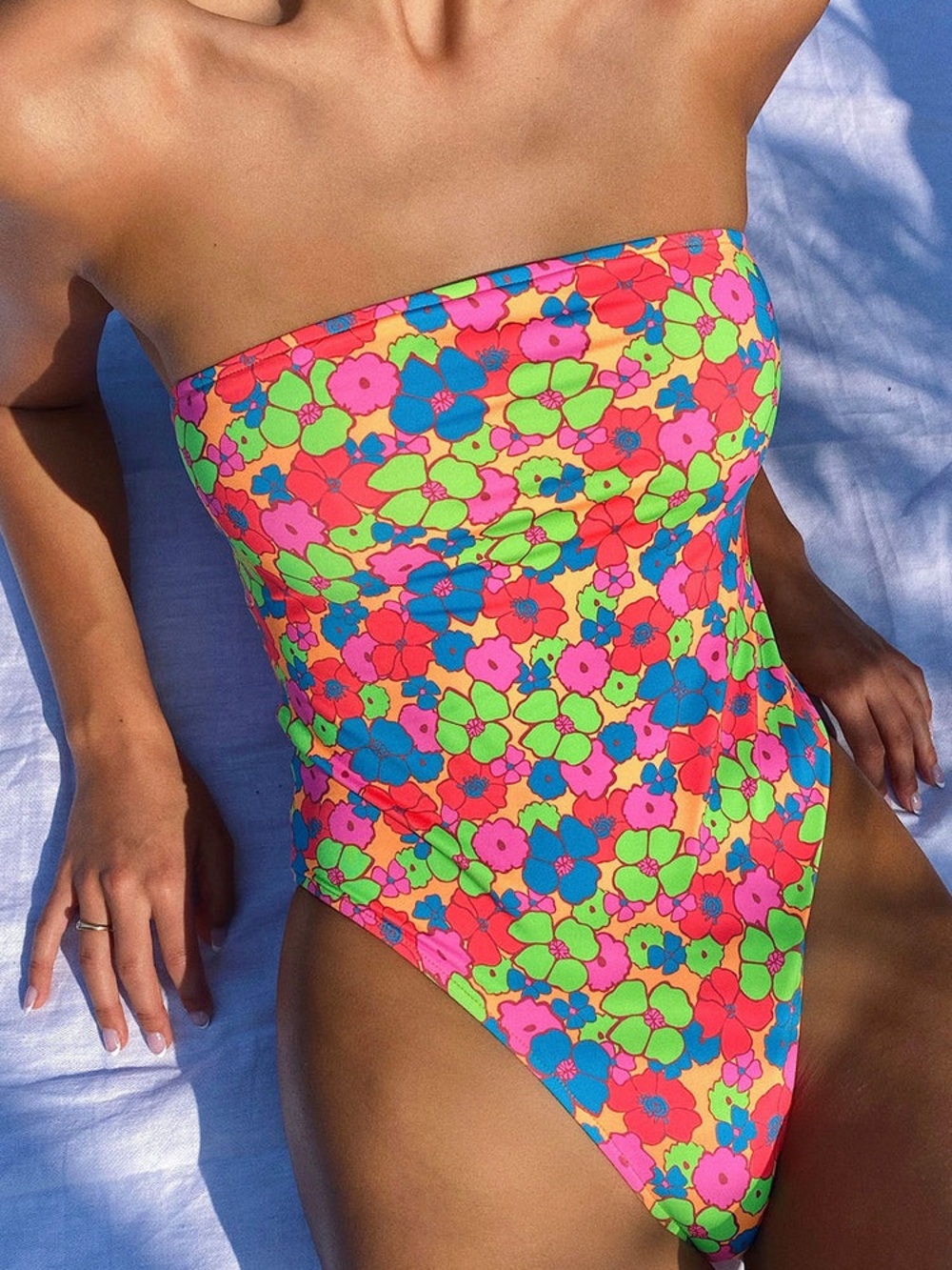 Frankie’s Bikinis Stella Strapless One Piece Swimsuit Multi Color Floral
